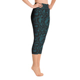 Blaugrüne Yoga-Capri-Leggings mit Leopardenmuster