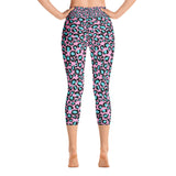 Pink & Blue Leopard Print Ladies Yoga Capri Leggings