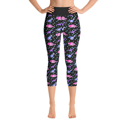 Damen-Yoga-Capri-Leggings mit Dinosaurier-Print