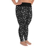 Allover-Damen-Leggings in Übergröße mit schwarz-weißem Tattoo-Print