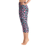 Pink & Blue Leopard Print Ladies Yoga Capri Leggings