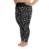 Zwart-witte legging met tattoo-print all-over dames in grote maten