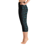 Blaugrüne Yoga-Capri-Leggings mit Leopardenmuster