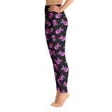 Pink & Black Polka Dot Skull Yoga Leggings