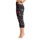 Schwarze Damen-Yoga-Capri-Leggings mit Retro-Tattoo-Print