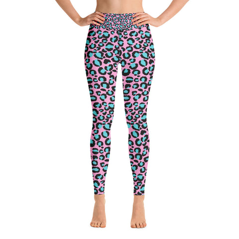 Pink & Turquoise Leopard Print Ladies Yoga Leggings