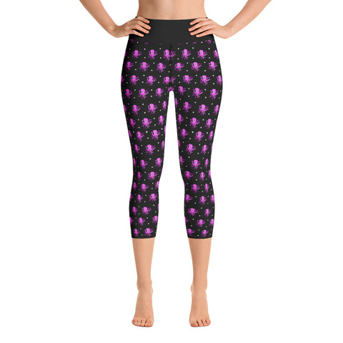 Yoga Capri roze en zwarte octopus legging
