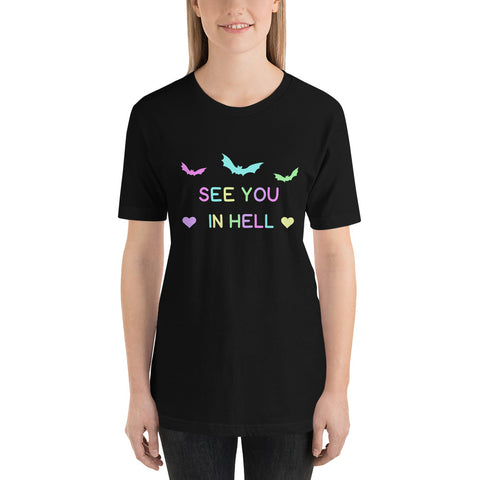 Wir sehen uns in der Hölle Damen Kurzarm-T-Shirt Kawaii Pastel Goth Creepy Cute